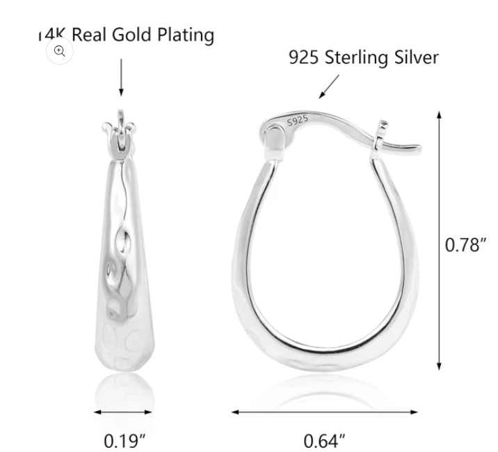 925 Sterling Silver Hoop Earrings for Women Silver Oval Hoop #OWK001 - Image 4