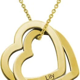 925 Sterling Silver Custom Personalized Love Locked Hearts Necklace with Names - Custom Engraved Couple Name Inscription - Two Interlocking Heart Pendant Gift for Women Wife Her
