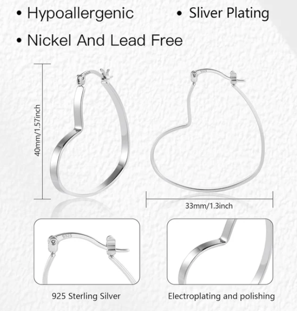 925 Sterling Silver Heart Earrings for Women Girls #OWK002 - Image 5