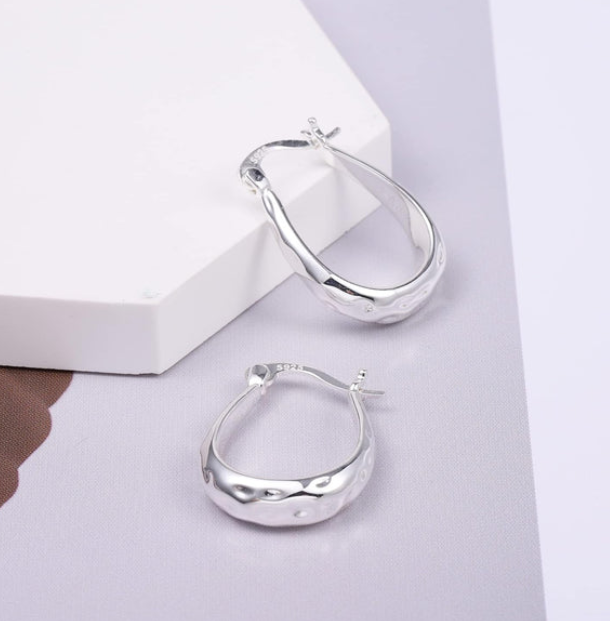925 Sterling Silver Hoop Earrings for Women Silver Oval Hoop #OWK001 - Image 3